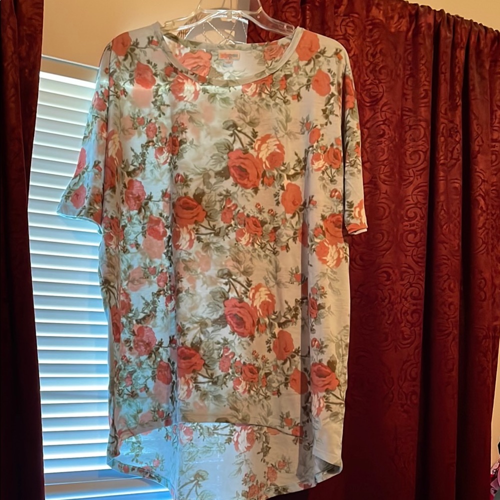 LuLaRoe Floral Short Sleeve Top - pink and blue